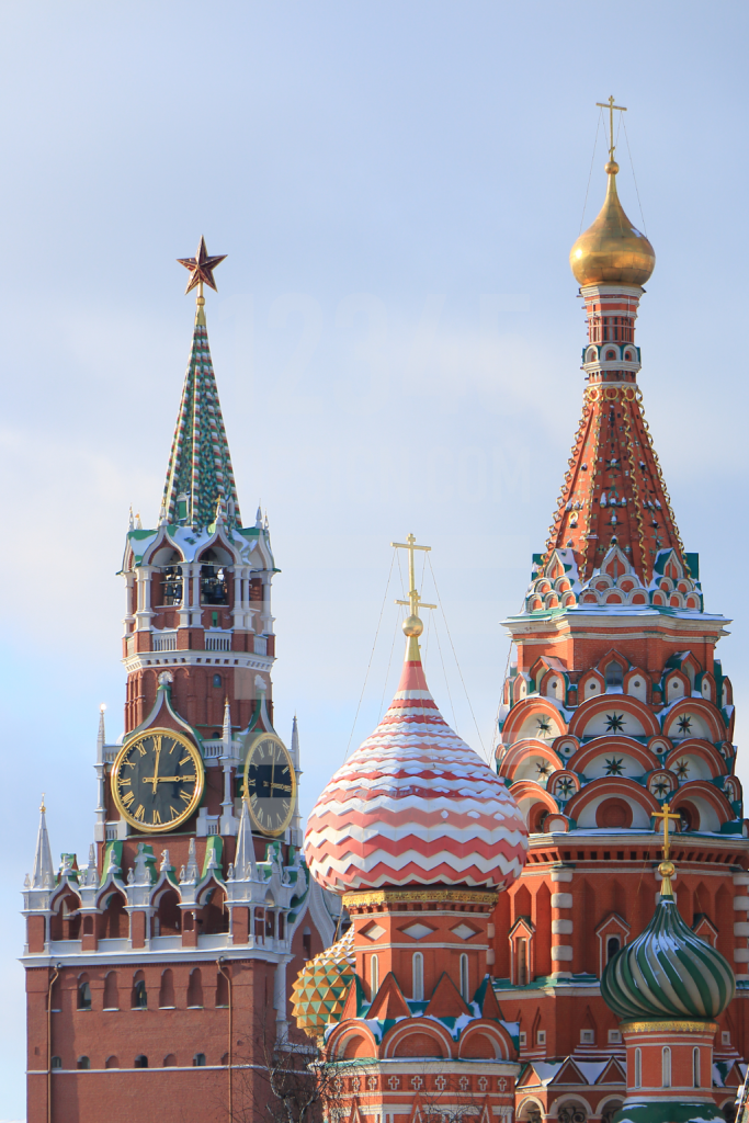 St. Basil's Cathedral and the Spasskaya Tower of the Moscow Kremlin on Red Square