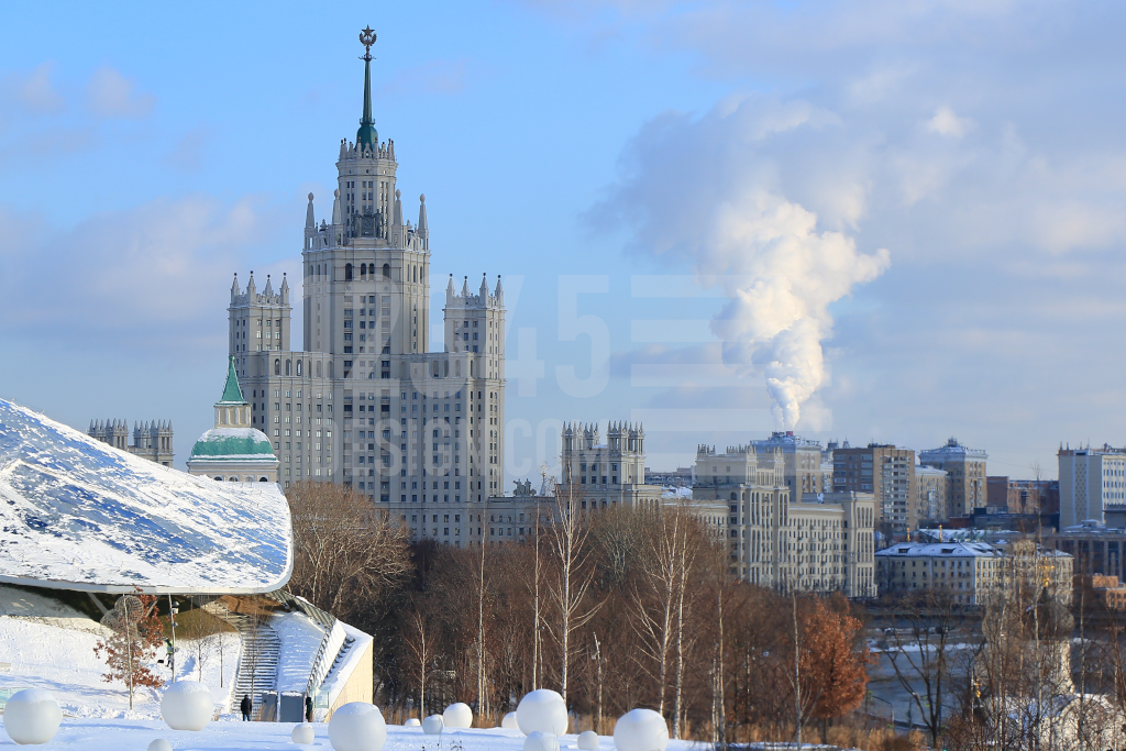 View from Zaryadye Park to the Moscow skyscraper on Kitay-Gorod